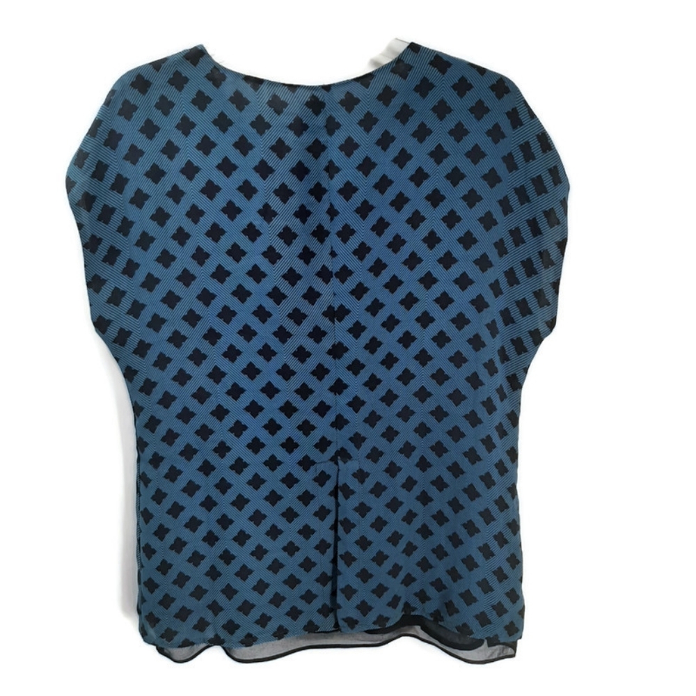CAbi Pacific blue Foulard split black  top Medium - Picture 4 of 11